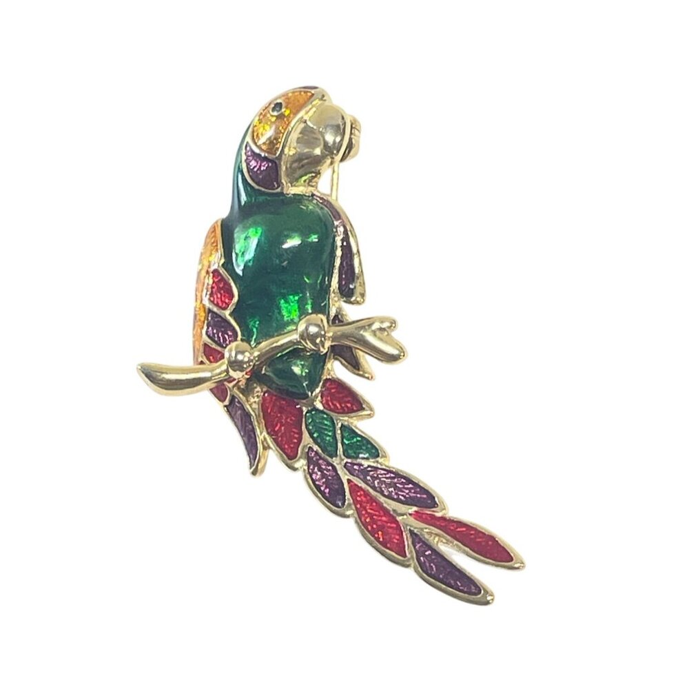 Vintage Gold-Tone Parrot Brooch Vivid‎ Colorful Enamel Detailing